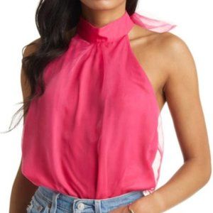 Vici Hot Pink Organza Halter Bodysuit - Size Large